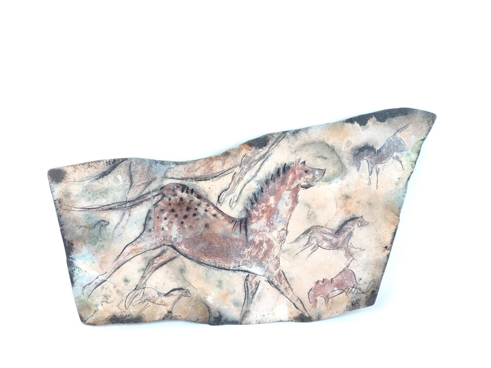 Signed Fiberglass Horse Wall Sculpture: NOT ELIGIBLE FOR IN-HOUSE SHIPPING. Signature indecipherable. 24-1/2" wide x 1-1/4" deep x 13" high.