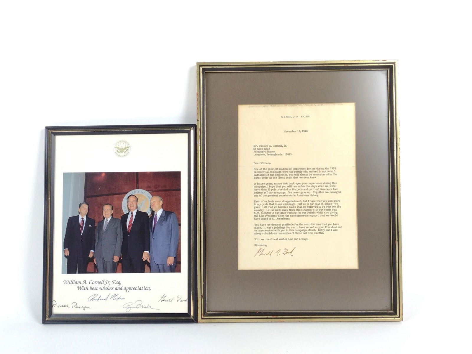 Gerald Ford Secretarial Signed Letter and Multi-President Print (1 of 4)