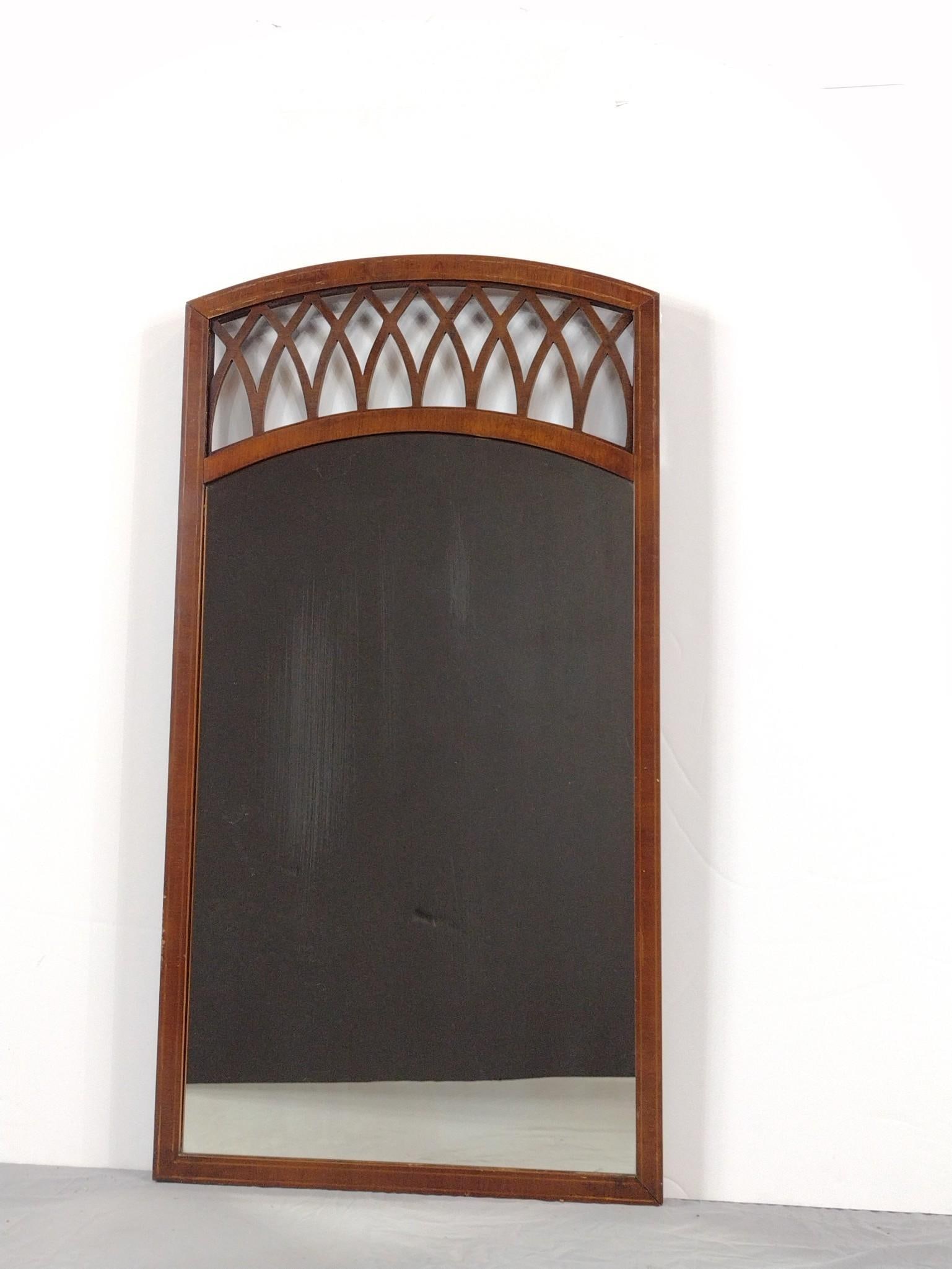 Vintage Wall Mirror: NOT ELIGIBLE FOR IN-HOUSE SHIPPING. Sight: 31-1/2" high x 19-1/4" wide. Overall with frame: 40-1/2" high x 21-1/2" wide.