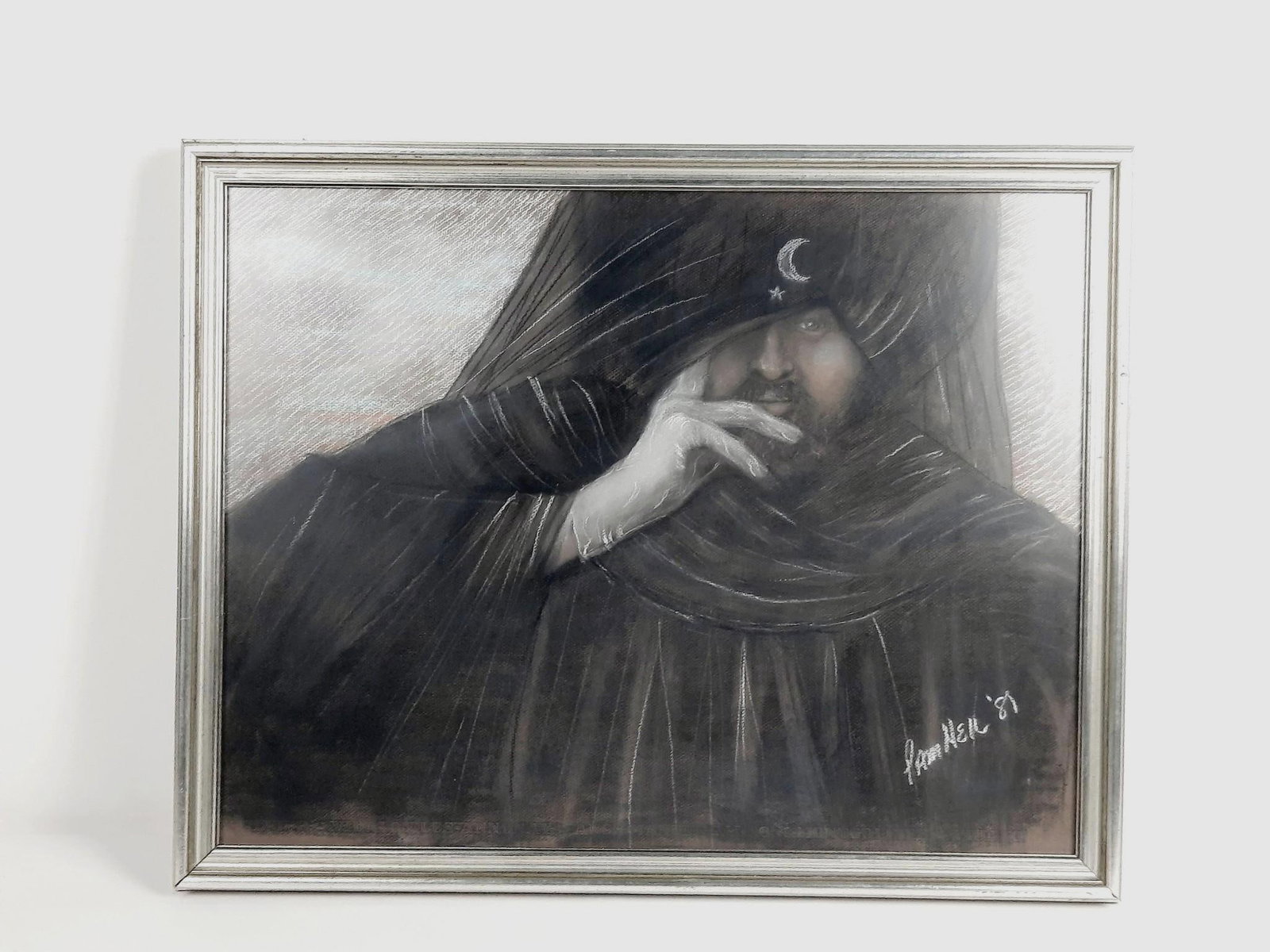 Pam Neil "Merlin The Magician" Pastel: NOT ELIGIBLE FOR IN-HOUSE SHIPPING. Dated 1981. Sight: 19-1/4" high x 25" wide. Overall with frame 22-1/4" high x 27-1/2" wide.