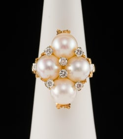 18K Gold, Pearl & Diamond Ring