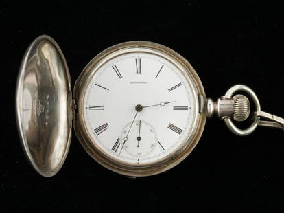 Longines Coin Silver Lusitania Pocket Watch: DESCRIPTION: Longines pocket watch. Coin silver Keystone Hunter case #40034. 21 jewels. Movement marked Longines #219602. Nautical anchor brass embossment on front of case. ROTTERBLADE H. P. 1907