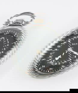 Hamilton Model 4992B GTC Pocket Watch: DESCRIPTION: Hamilton military watch World War II, model 4992B GTC Greenwich Civil Time. Display back case. Black face military dial with radium hands and split second sweep. Dial marked G.C.T.,