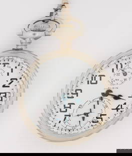 Elgin B.W. Raymond Railroad Pocket Watch: DESCRIPTION: Open face railroad pocket watch. 19 jewels. Double sunk, subsidiary second hand and wind indicator. Display back. Dial marked Elgin. Adjusted to 5 positions. B.W. Raymond 19J350 #7065.