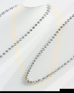 Native American Sterling Silver Necklace: DESCRIPTION: A large 30" necklace crafted with "silver pearls". MEASUREMENTS: 30" long. Beads 3/8" diameter. Weight 103 grams (3.3 Troy ounces). CONDITION: Very light wear.