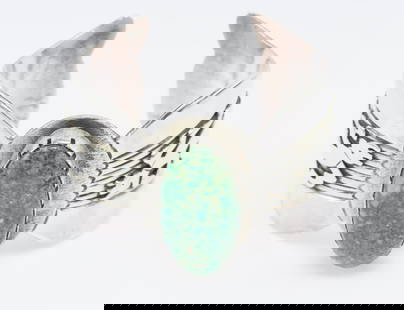 Sterling Silver Cuff Bracelet Navajo: DESCRIPTION: Floyd, Lloyd Becenti turquoise cuff measuring 2 3/8" inner horizontal diameter with 1" opening and width of 1 5/8". MEASUREMENTS: Measurements above. Weight 108 grams (3.5 Troy ounces).