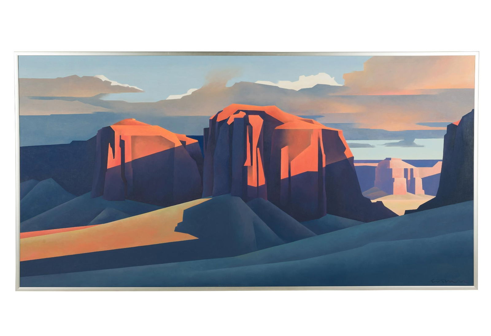 Ed Mell 1942 - 2024, Oil On Canvas Shadowed Walls: NOT ELIGIBLE FOR IN-HOUSE SHIPPING. DESCRIPTION: Shadowed Walls is a large oil painting (40" X 78") dated 1983. Paintings by Ed Mell ( AZ, USA) are in several museums and major private holdings includ