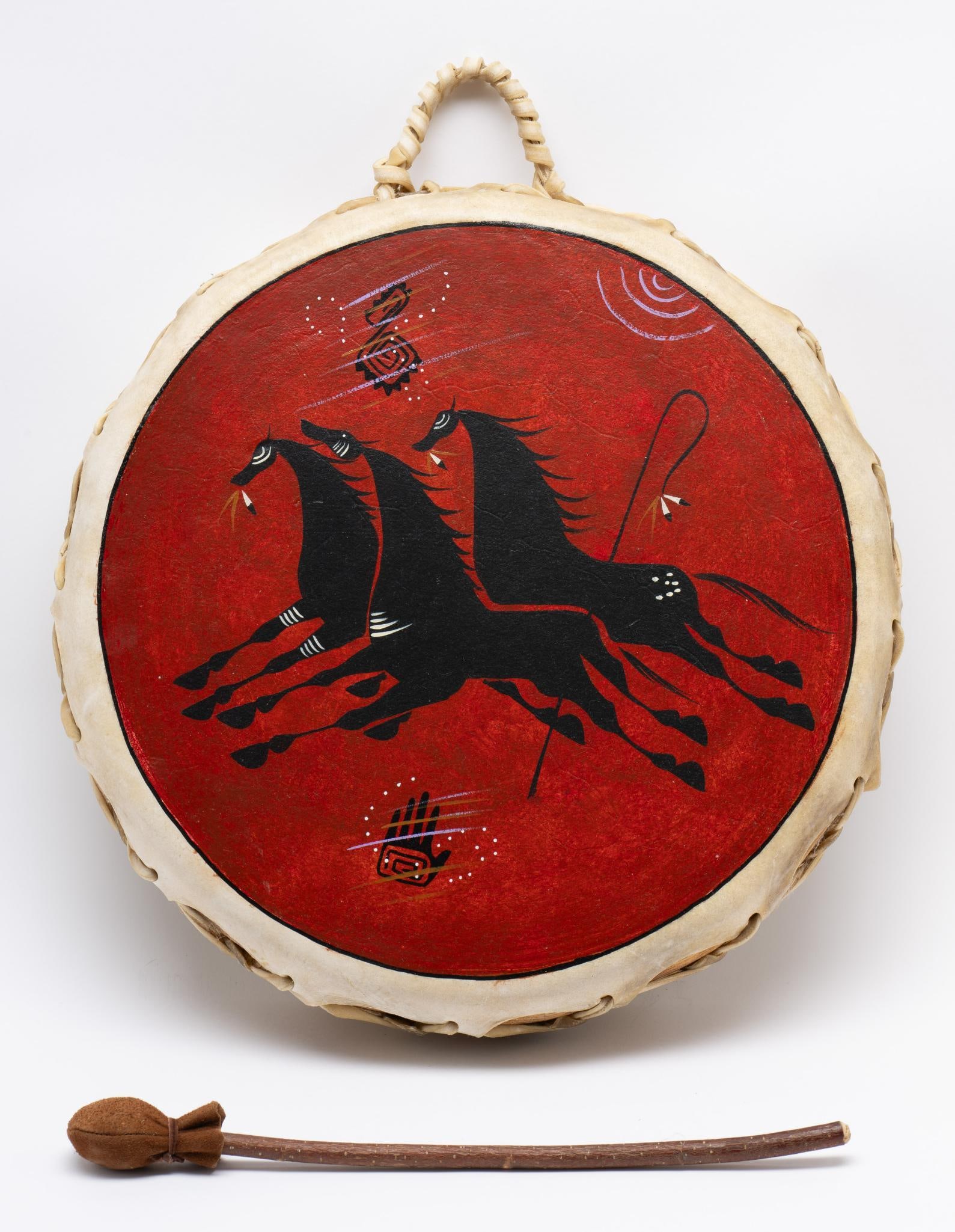 Phillip C. Martinez (20th C. Mexican) Taos Pueblo Painted Drum (1 of 5)