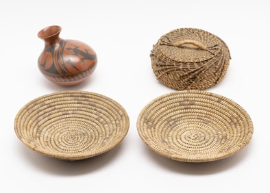3 Native American Woven Baskets & 1 Southwestern Native American Vase