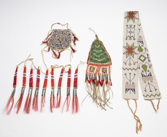 3 Pcs. Native American Beadwork & 9 Tipi Decorations