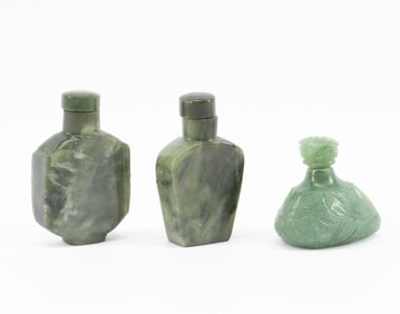 3 Carved Jade Snuff Bottles