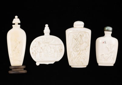 4 Asian Bone Carved Snuff Bottles
