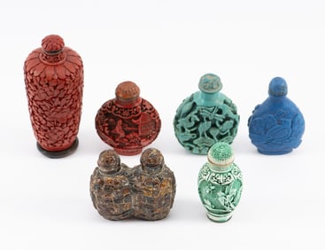 6 Carved Asian Snuff Bottles
