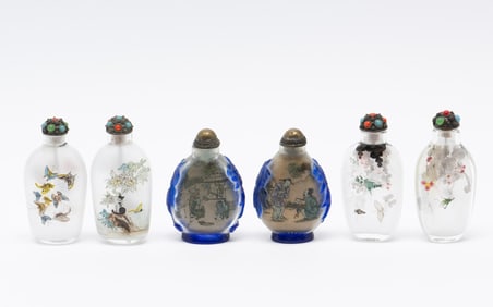 6 Hand Painted Snuff Bottles