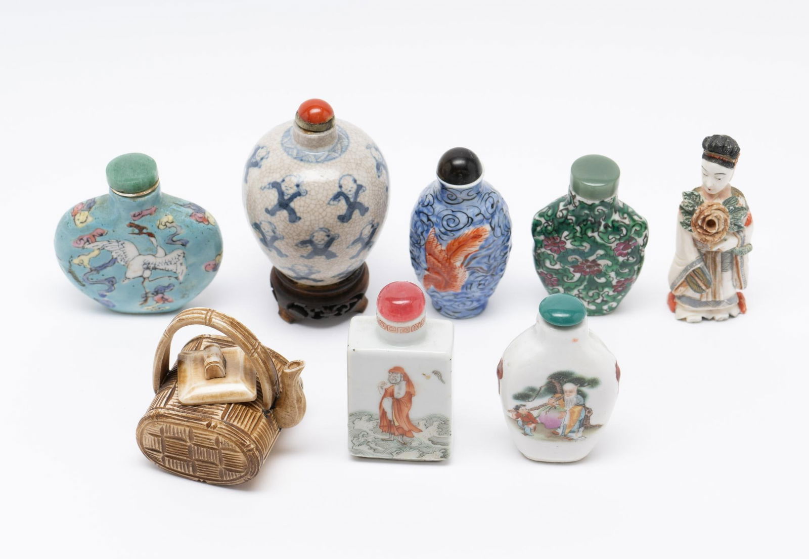 8 Porcelain Snuff Asian Snuff Bottles (1 of 9)