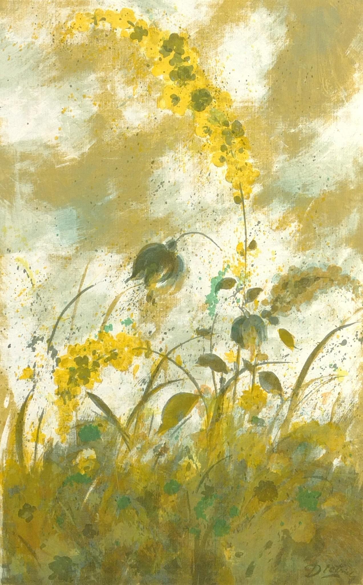 Hermann Dietrich Grunewald Floral Painting: NOT ELIGIBLE FOR IN-HOUSE SHIPPING. Hermann Grunewald (1916 - 2003). Sight: 46-1/2" high x 29-1/4" wide. Overall with frame: 53-1/2" high x 36-1/4" wide.