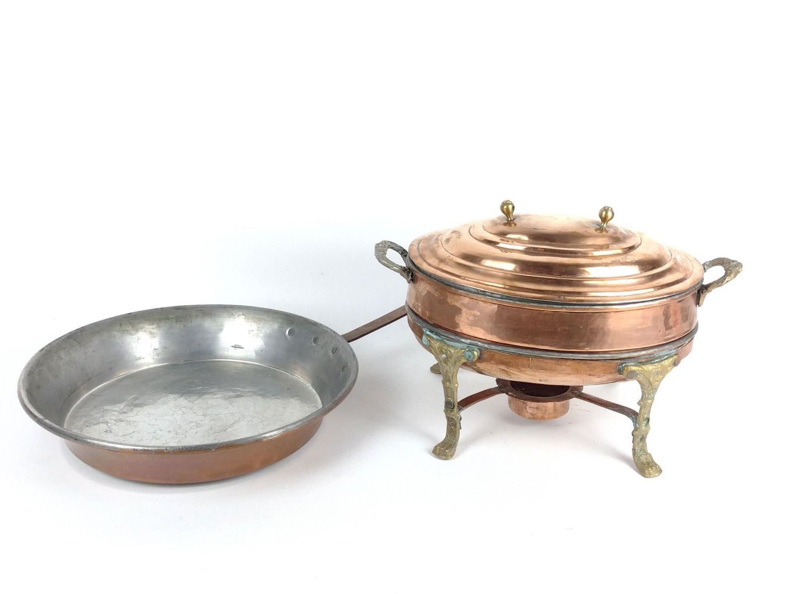 Size 11 Copper Chafing Dish and Oversized Copper Skillet (1 of 9)