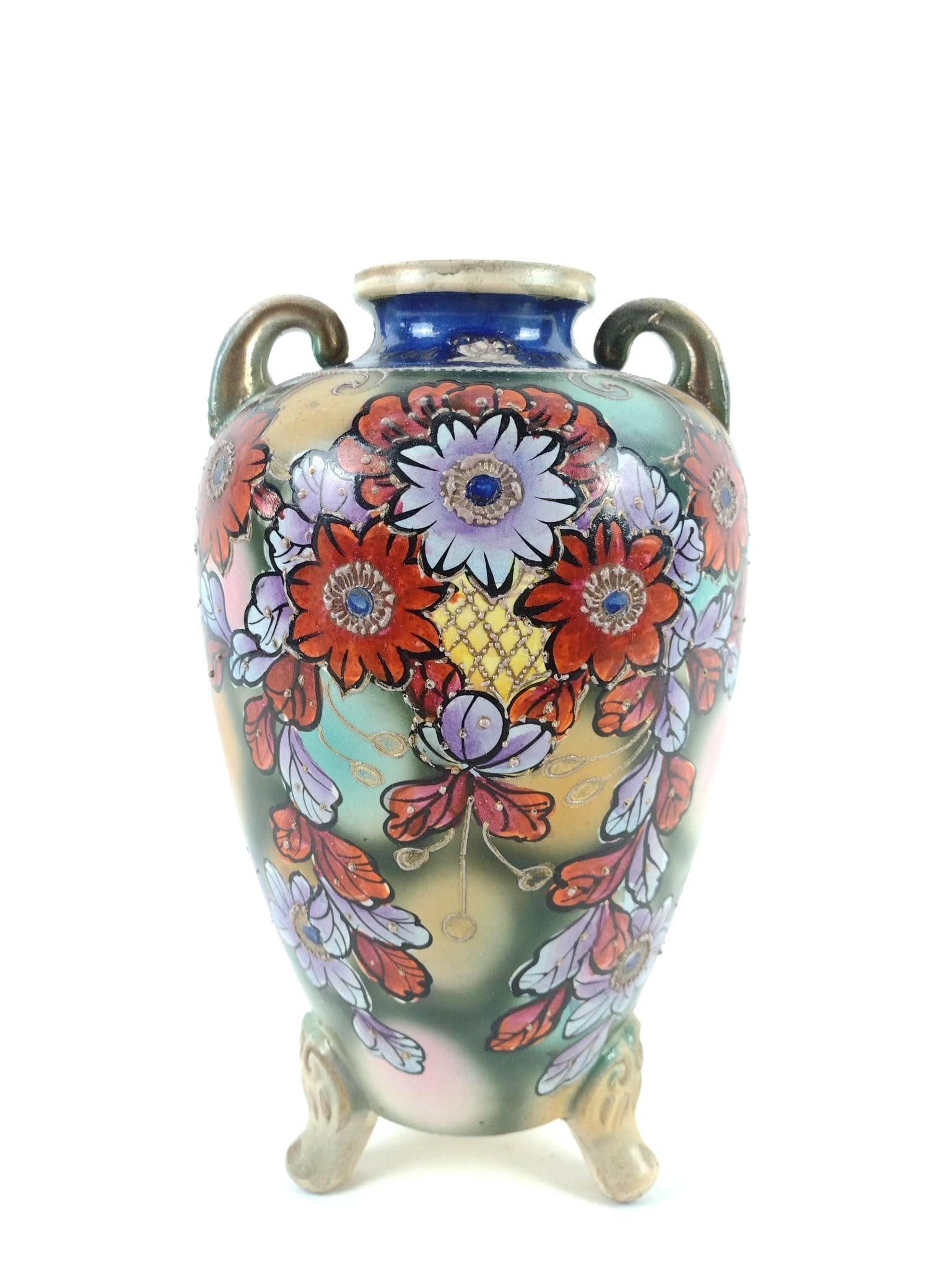 20th C Footed Japanese Ceramic Vase (1 of 4)