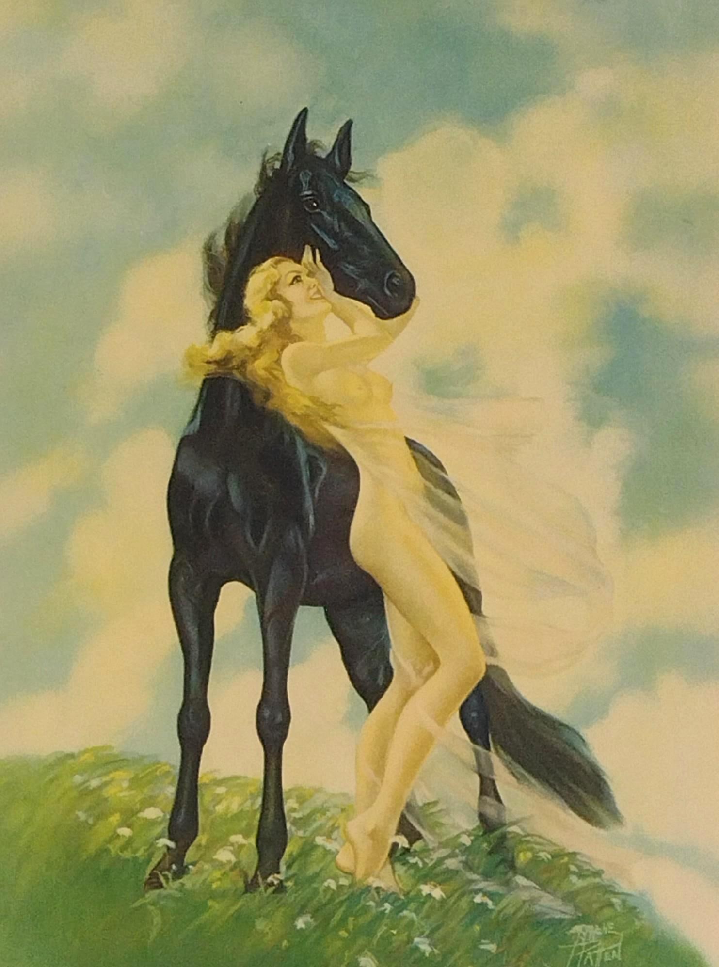 Irene Patten 1937 "Black Arabian Horse" Print: NOT ELIGIBLE FOR IN-HOUSE SHIPPING. Irene Patten (20th century) was active/lived in United States. Irene Patten is known for Illustrator-calendar. Sight: 16" high x 12" wide. Overall with frame: 23-3/