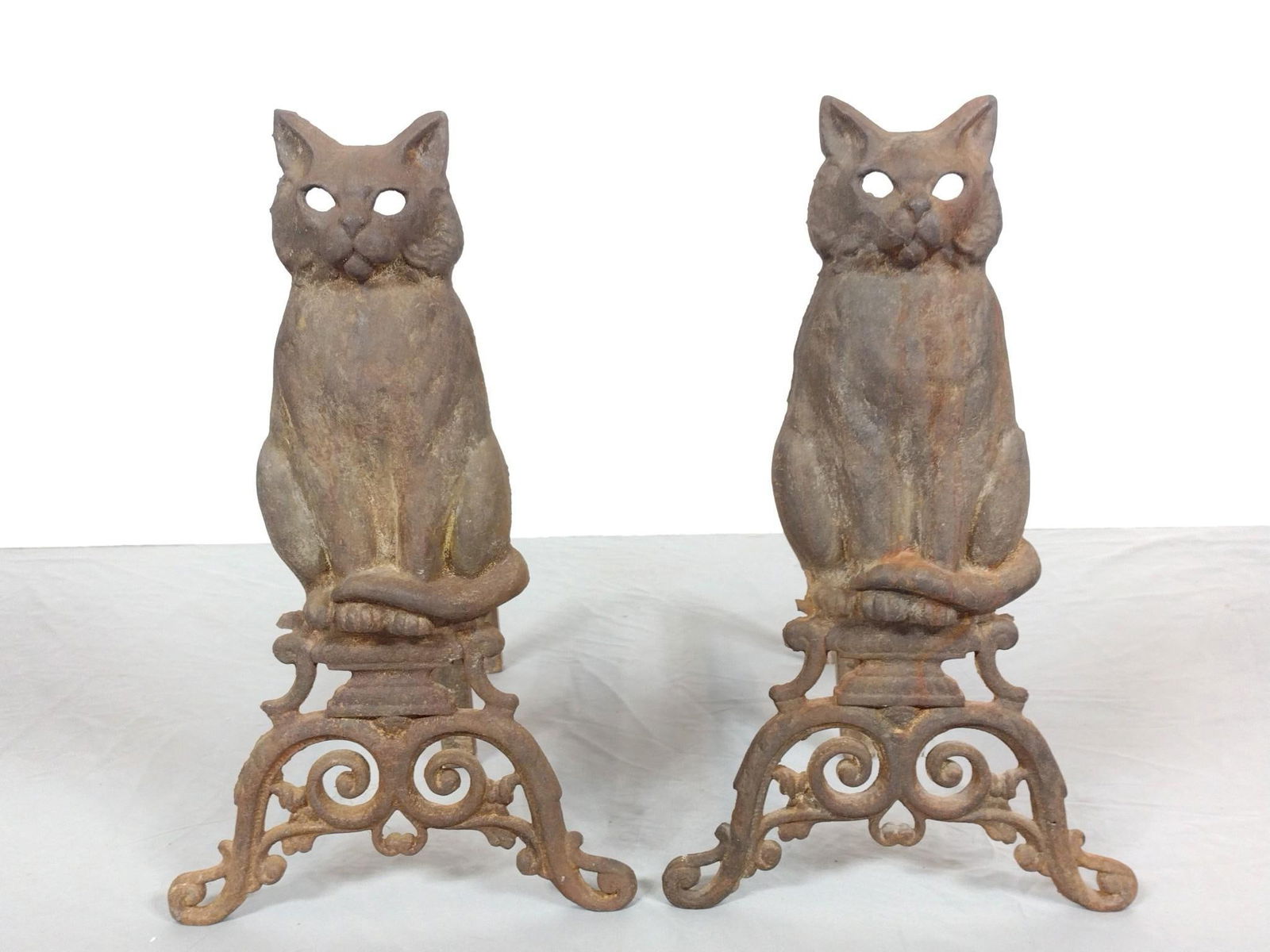 Pr 19th Century Cast Iron Cat Andirons (1 of 5)