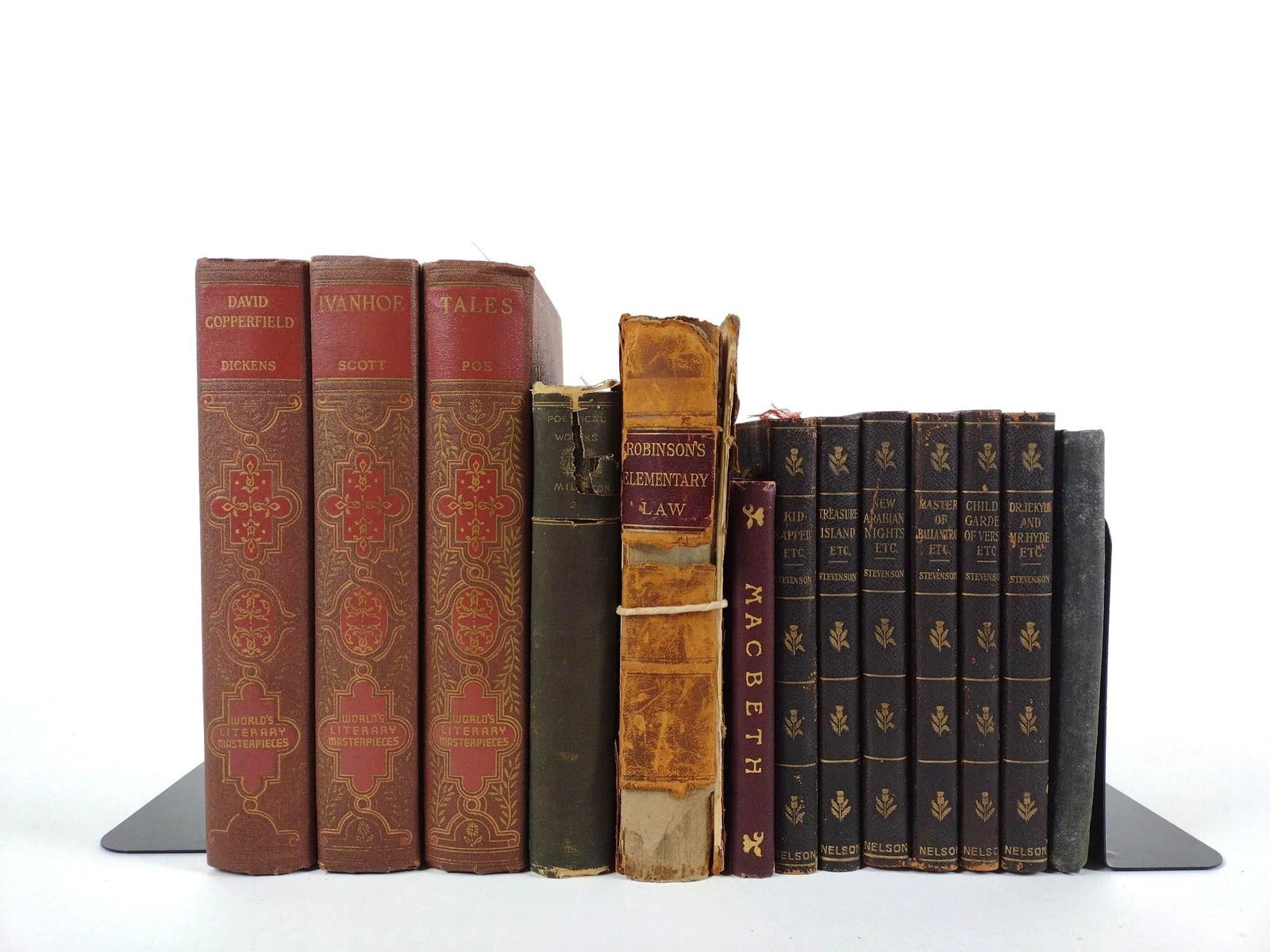 13 Books incl Edgar Allen Poe: Also includes poetry, Charles Dickens and more. Some with tears, losses and discoloration.