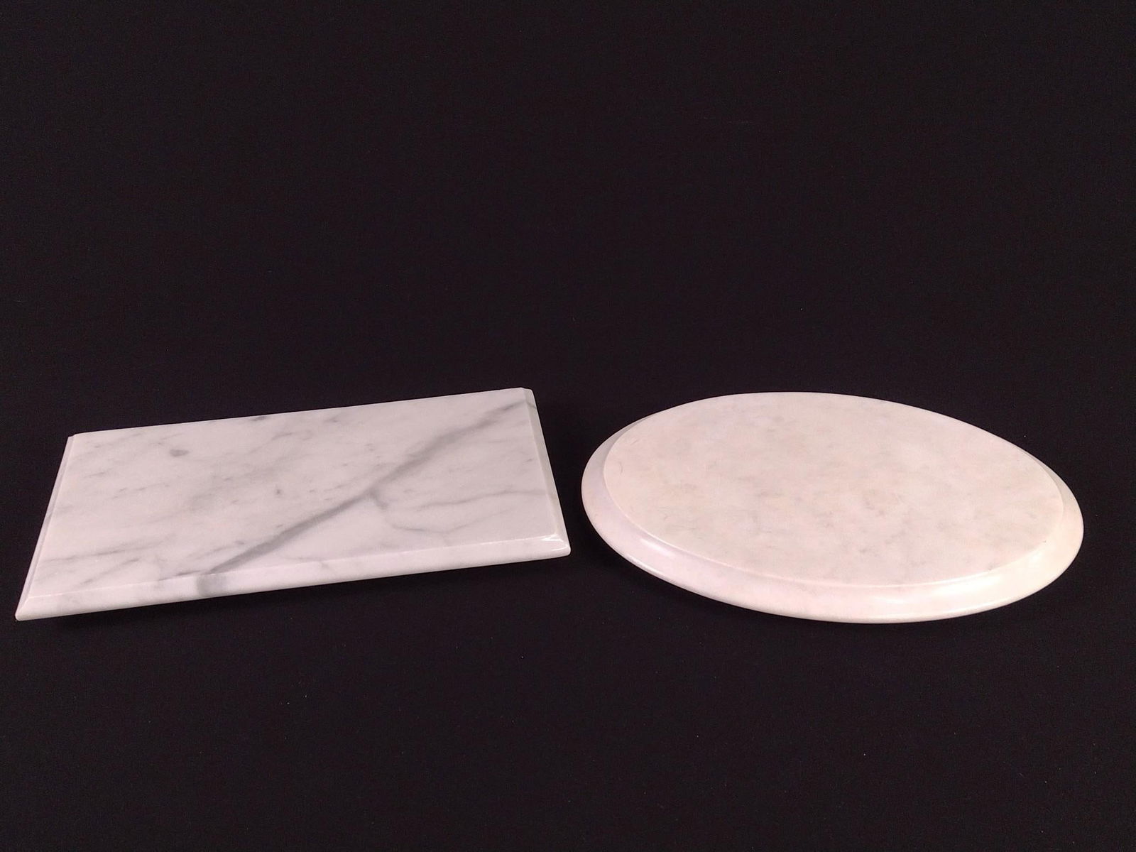 2 Marble Plateaus: 13-3/4" to 14" long. Both with some scratches.