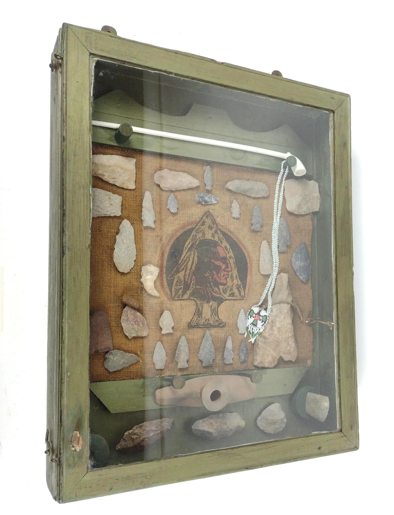 Native American Artifacts in Wood Display Case (1 of 2)