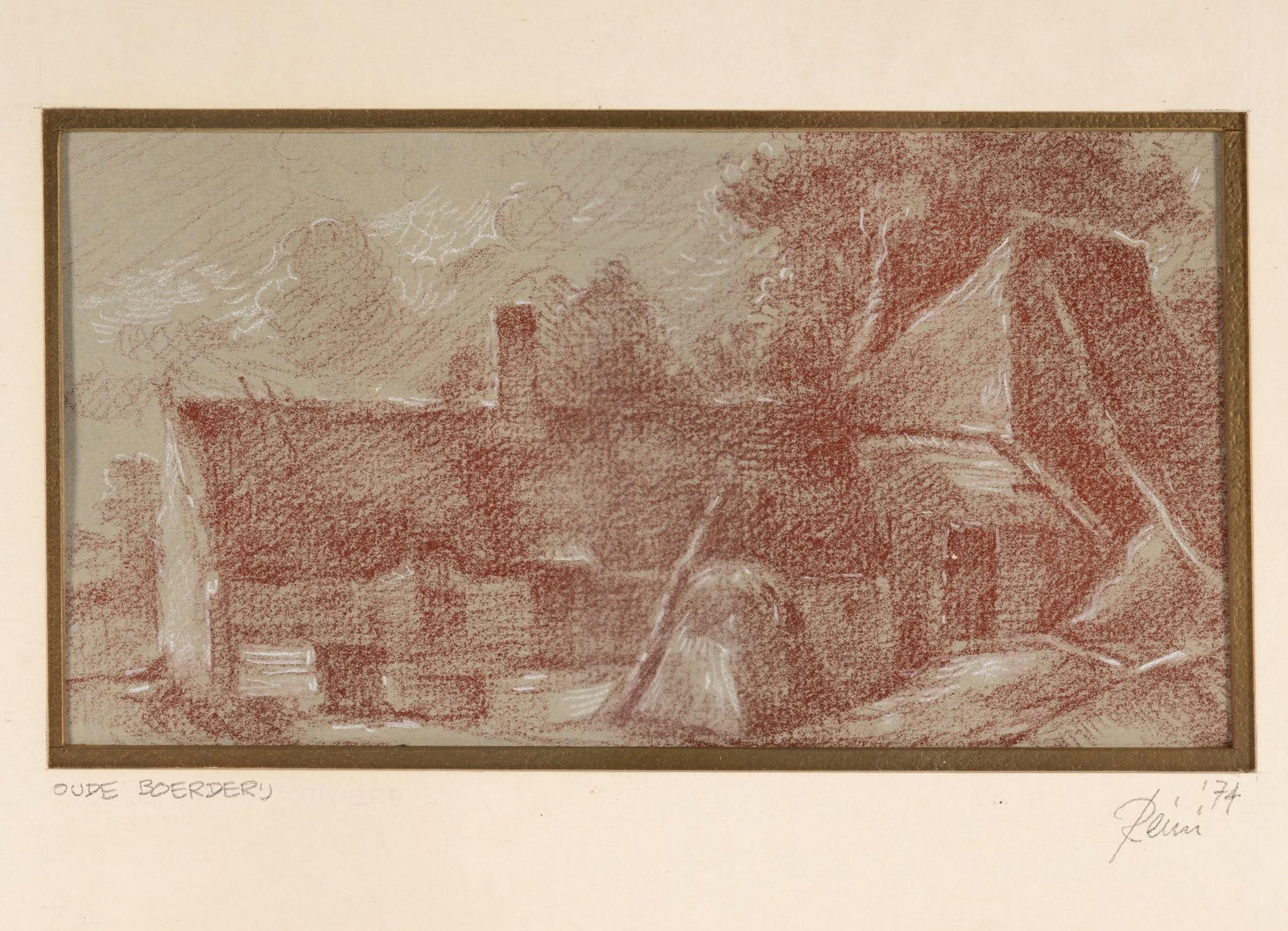 Signed "Oude Boerder" Pastel: NOT ELIGIBLE FOR IN-HOUSE SHIPPING. Sight: 4-1/2" high x 8-1/2" wide. Overall with frame: 14-1/2" high x 18-1/2" wide.