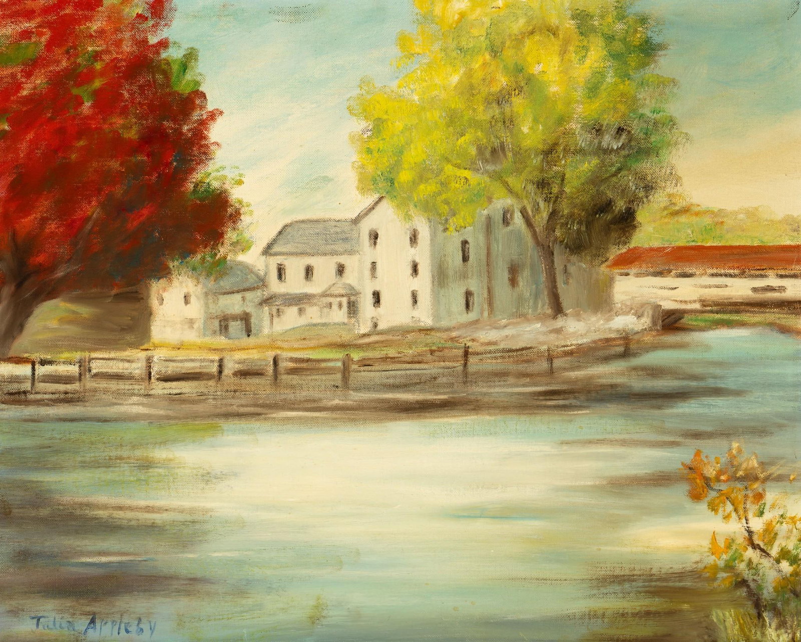 Julia Appleby Landscape Painting: NOT ELIGIBLE FOR IN-HOUSE SHIPPING. Sight: 15-1/2" high x 19" wide. Overall with frame: 19-1/2" high x 23-1/2" wide.