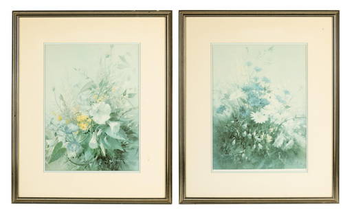 2 Vernon Ward Floral Prints: NOT ELIGIBLE FOR IN-HOUSE SHIPPING. Vernon De Beauvoir Ward (1905 - 1985) was active/lived in United Kingdom. Vernon Ward is known for Painting. Both with blue muting. Sight: 15-1/2" high x 11"