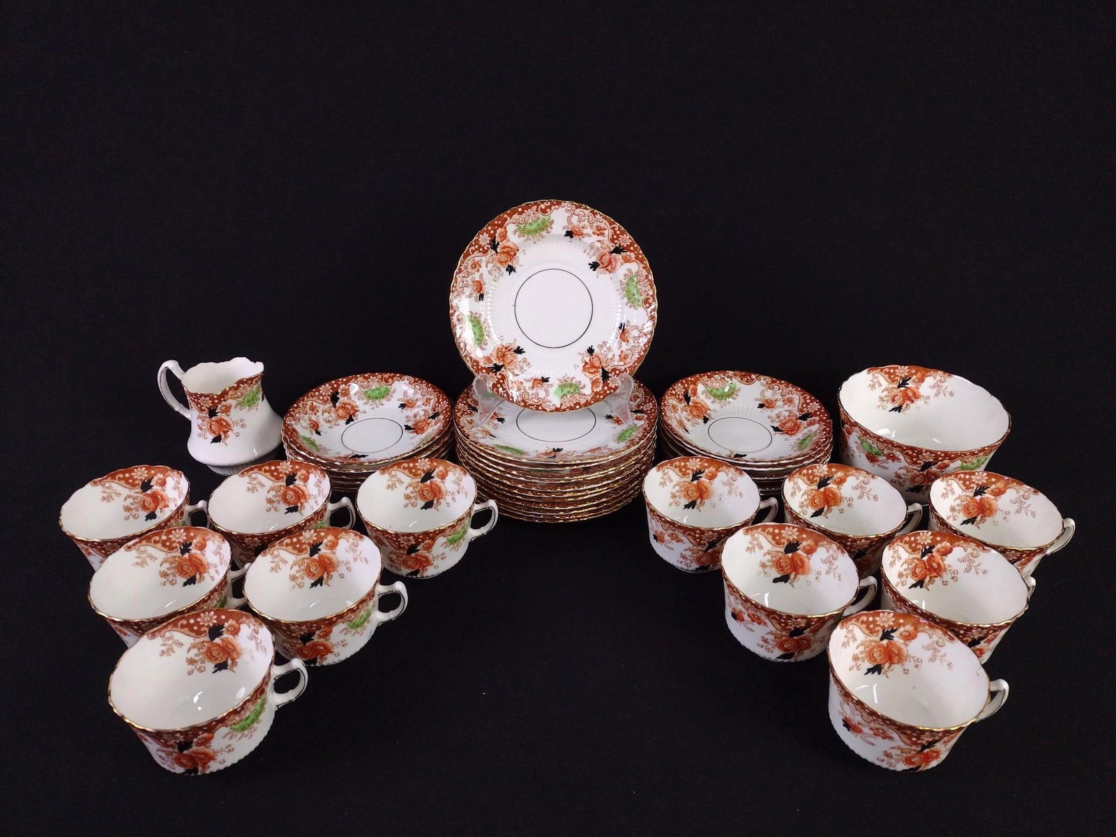 38 Pcs Floral Transferware: Unmarked. Does not included dinner plates. Some with minor discoloration.
