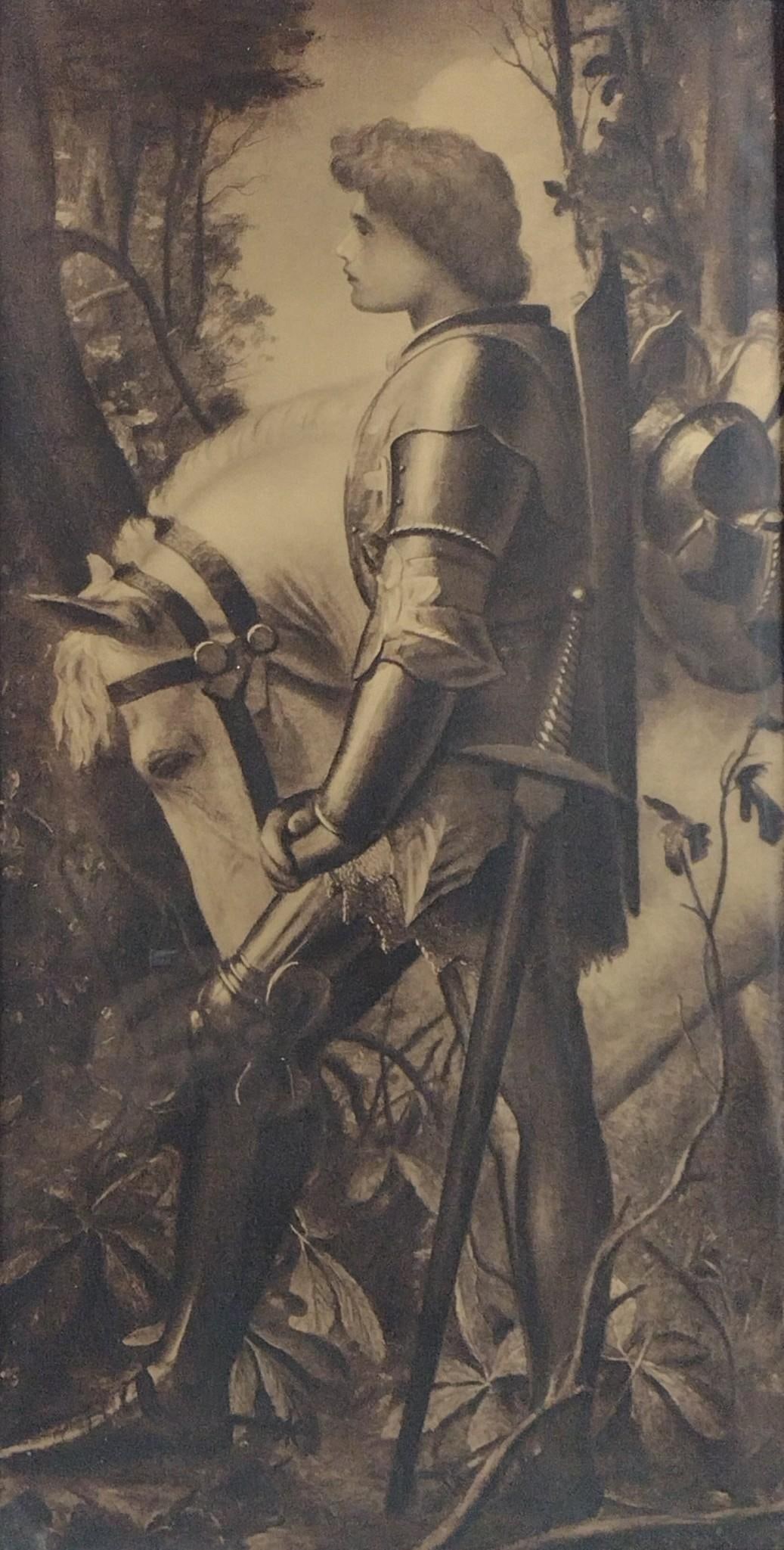 Joan of Arc Cambell Print: NOT ELIGIBLE FOR IN-HOUSE SHIPPING. Sight: 25-3/4" high x 13-1/4" wide. Overall with frame: 31-1/2" high x 19-1/4" wdie.