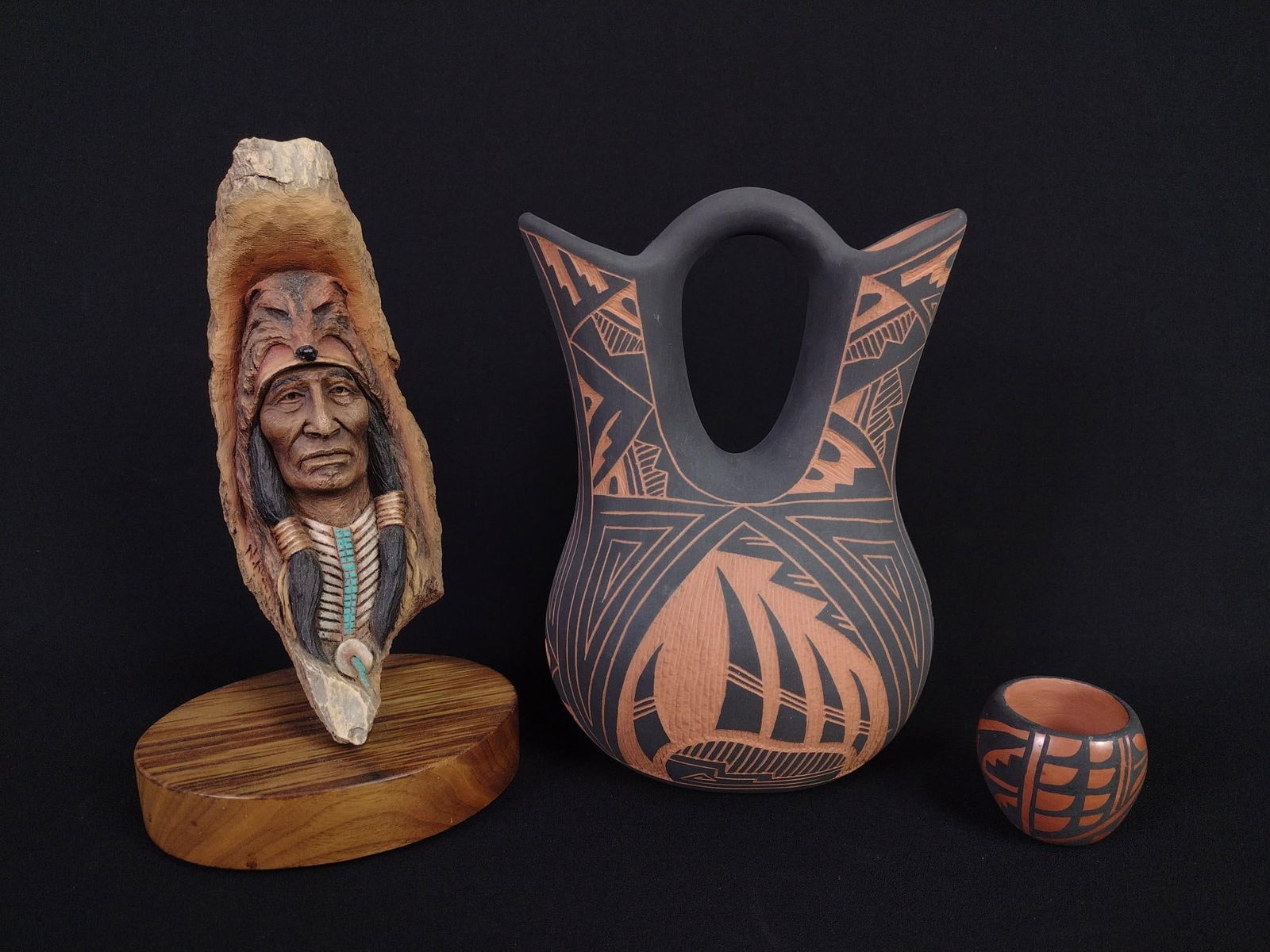 Neil J. Rose Figurine and 2 Pcs Pottery incl Acoma (1 of 8)