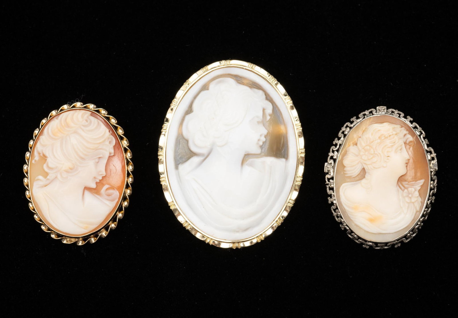 Three 14K Gold Cameo Brooch Pendants (1 of 7)