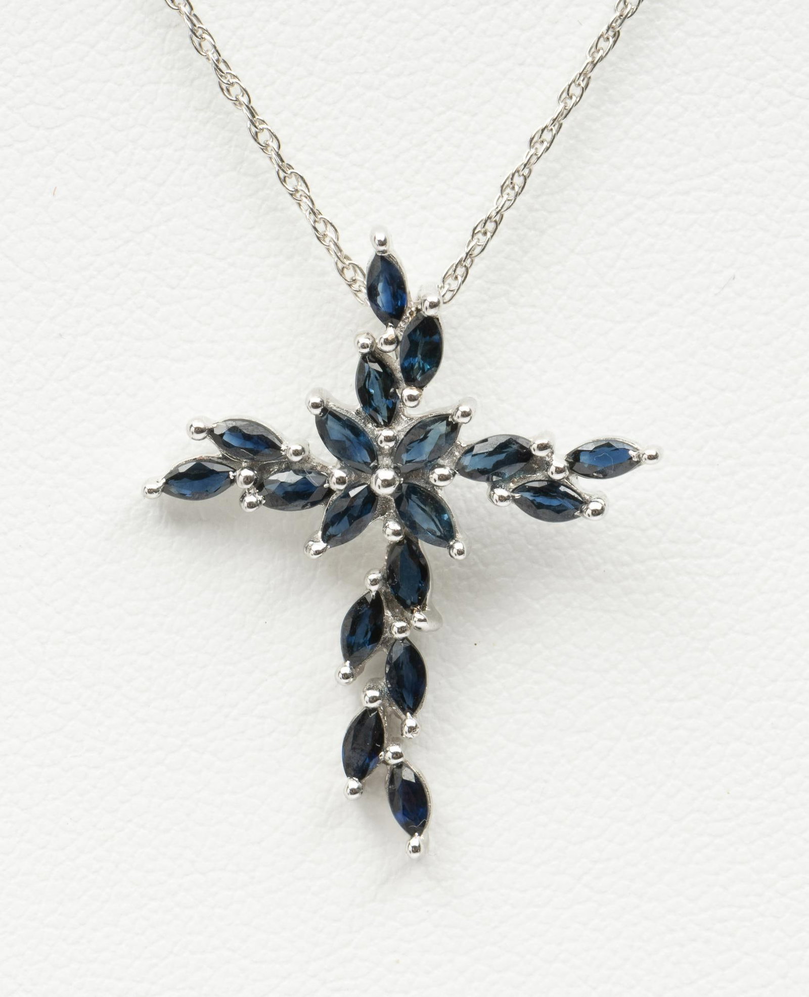 14K White Gold & Sapphire Cross Pendant Necklace (1 of 4)