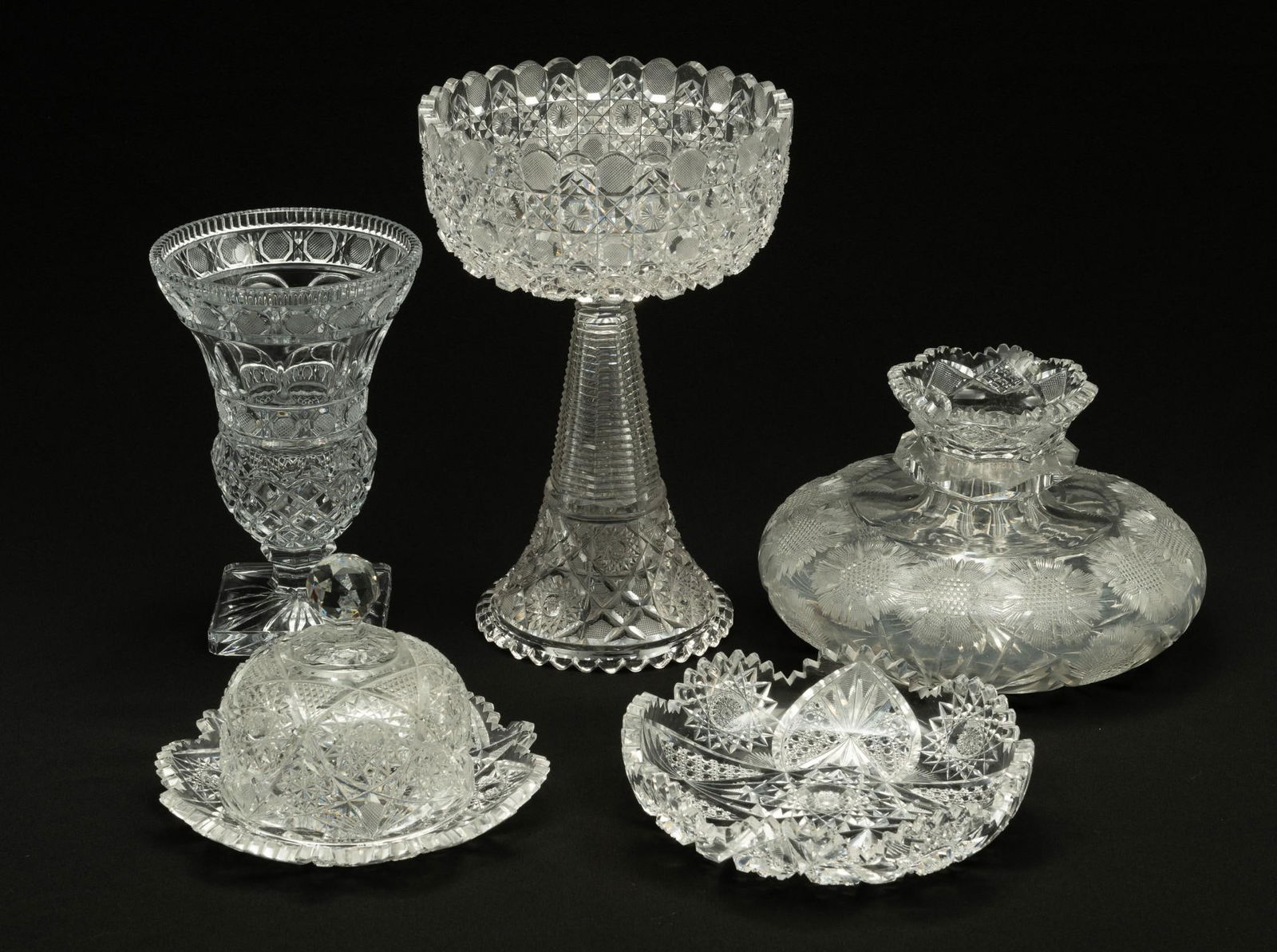 5 Pcs Antique Cut Glass incl Covered Cheese Plate (1 of 11)