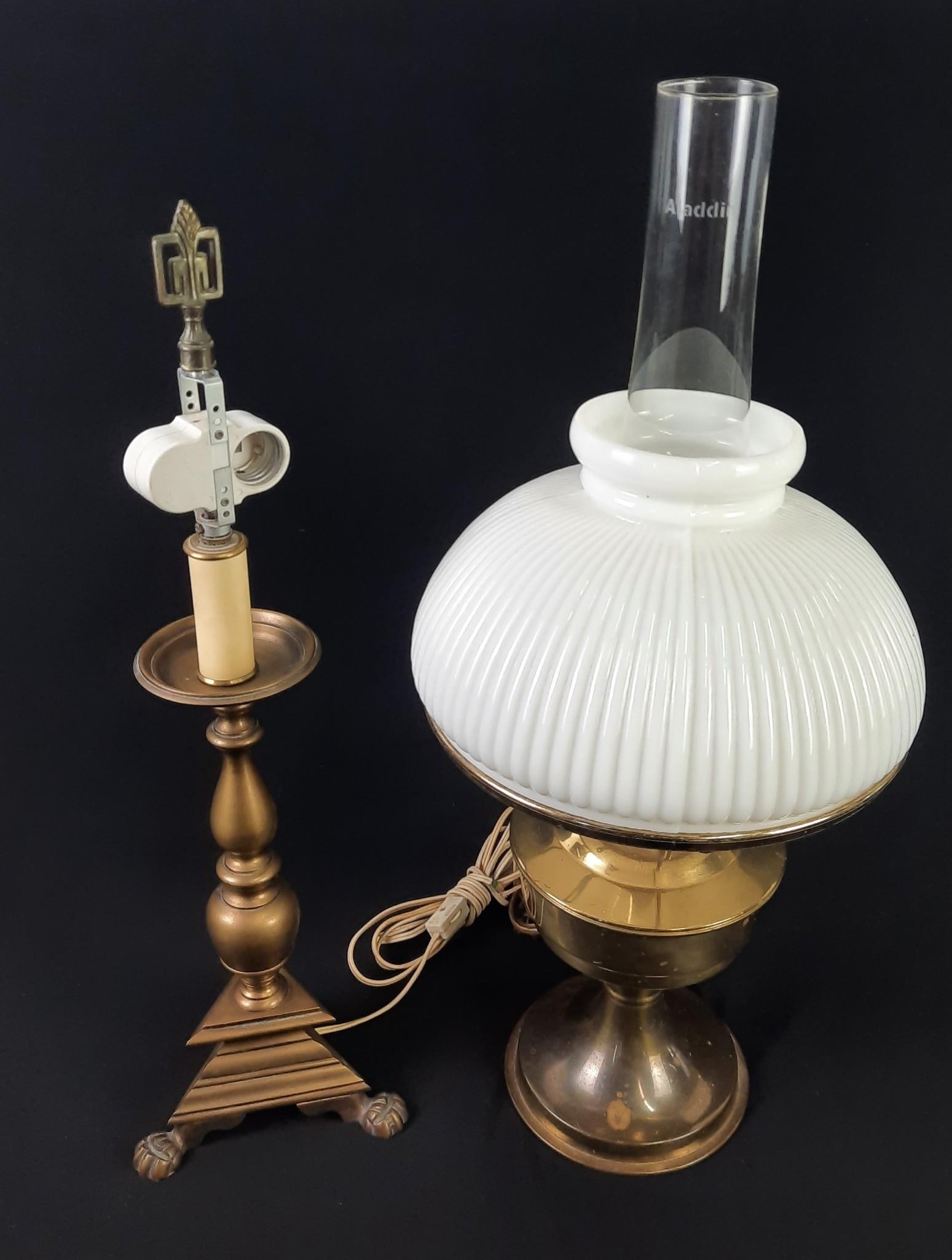 Electrified Aladdin Lamp and Brass Table Lamp with Feet (1 of 3)