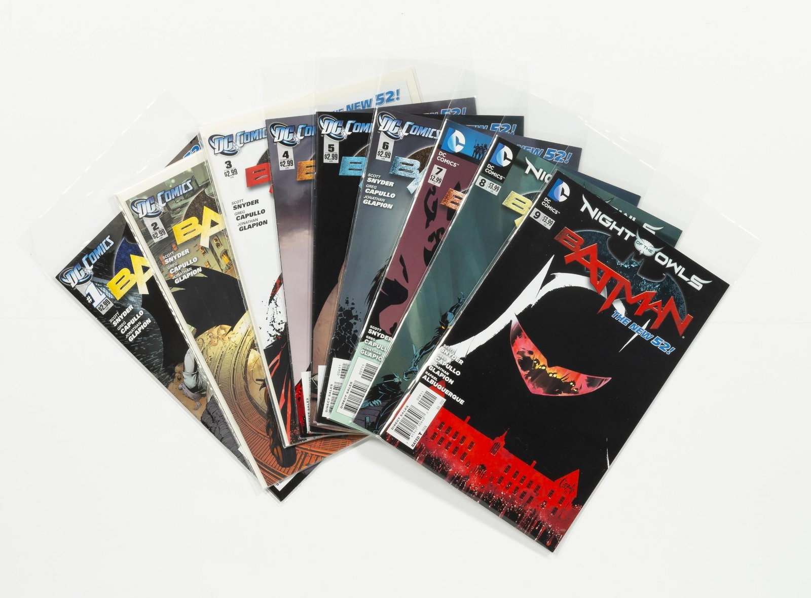 9 Batman The New 52 Knight of the Owls Comics: The New 52 Batman issues 1-9. Average condition VF.