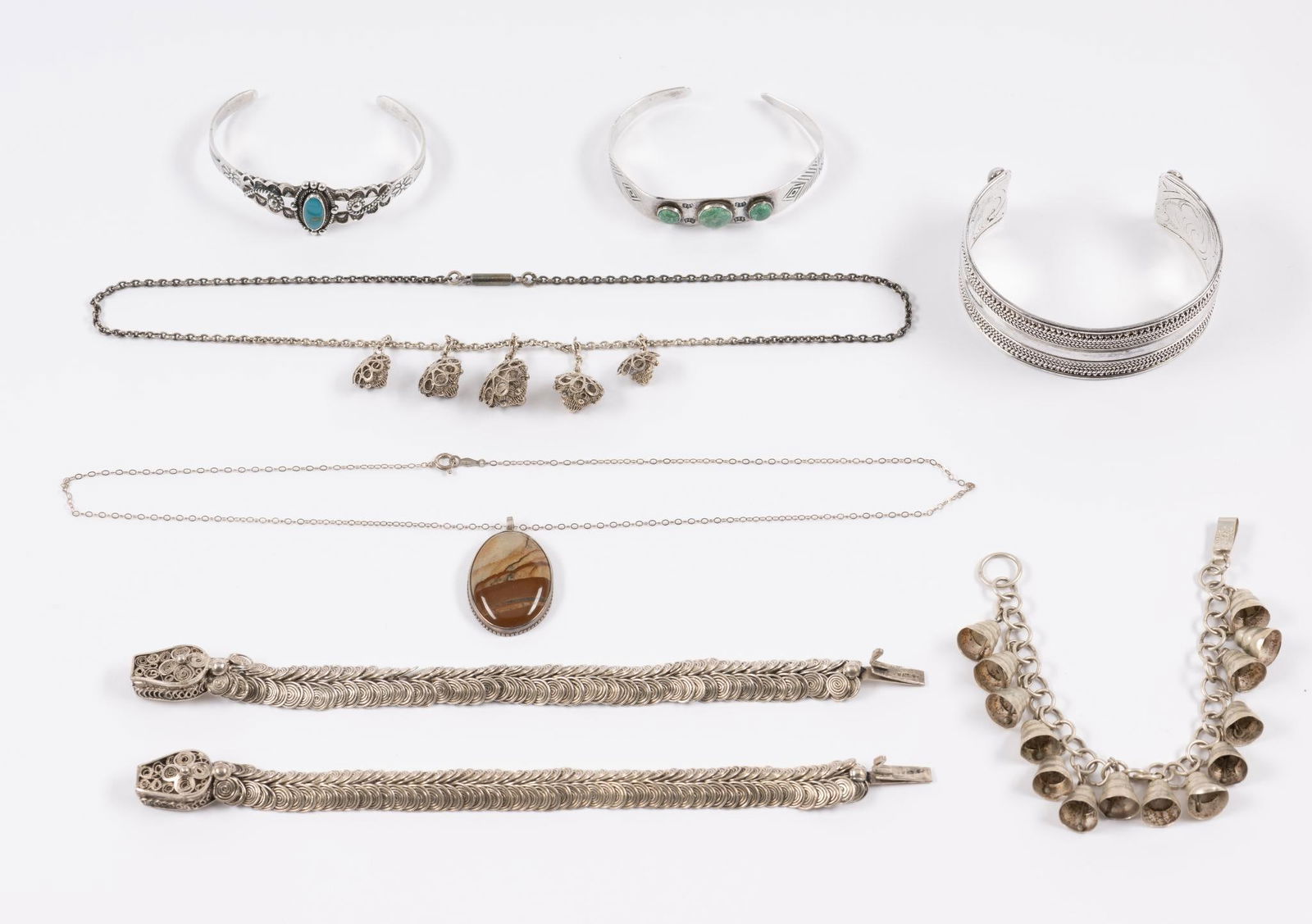 8 Pcs Sterling Jewelry Incl Antique Snake Bracelets (1 of 14)