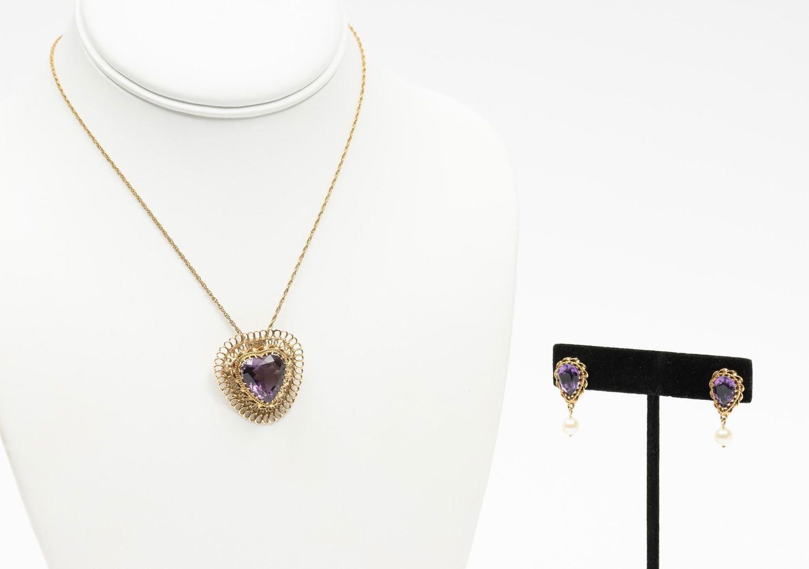14K Gold & Amethyst Pendant with Earrings (1 of 7)