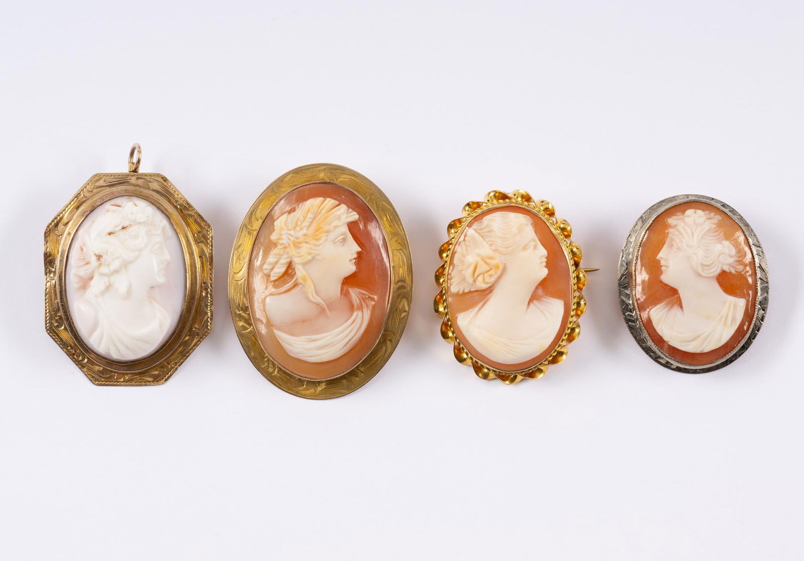 Lot Of Four 10K Gold Cameo Pendants Or Brooches (1 of 5)