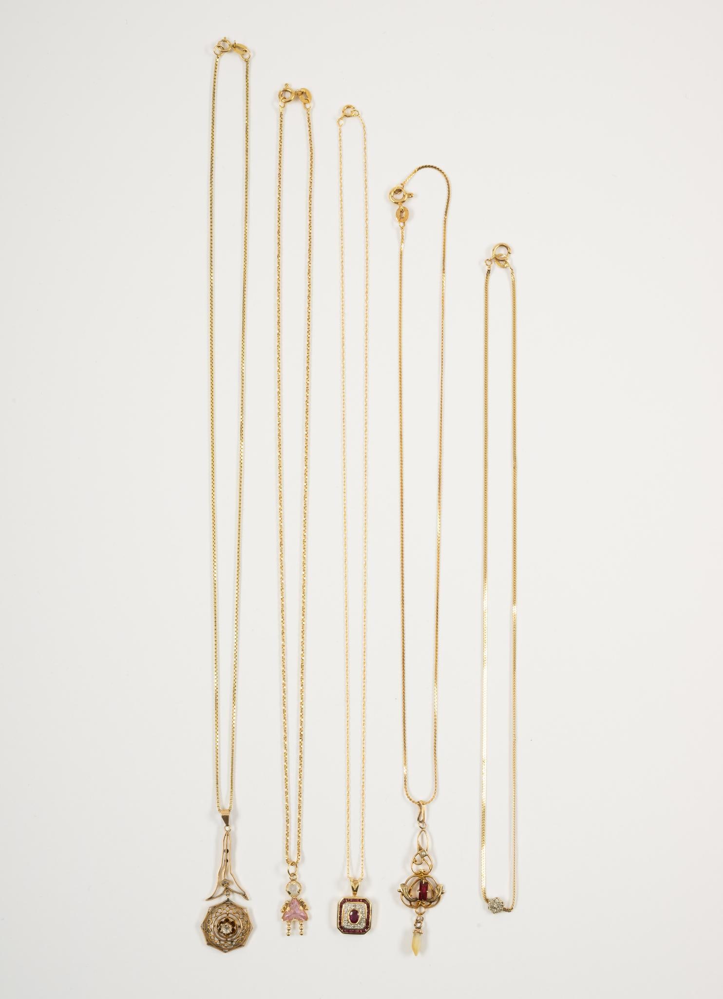 Five 14K Gold Chain Necklaces With Pendants (1 of 4)