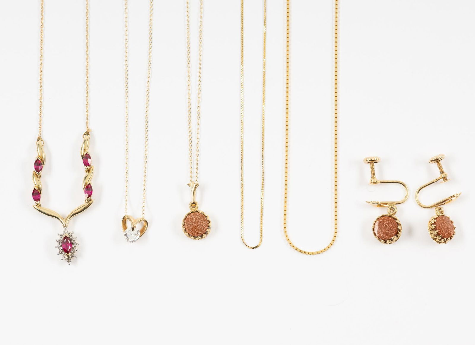 Five 14K Gold Chain Necklaces Earrings (1 of 4)