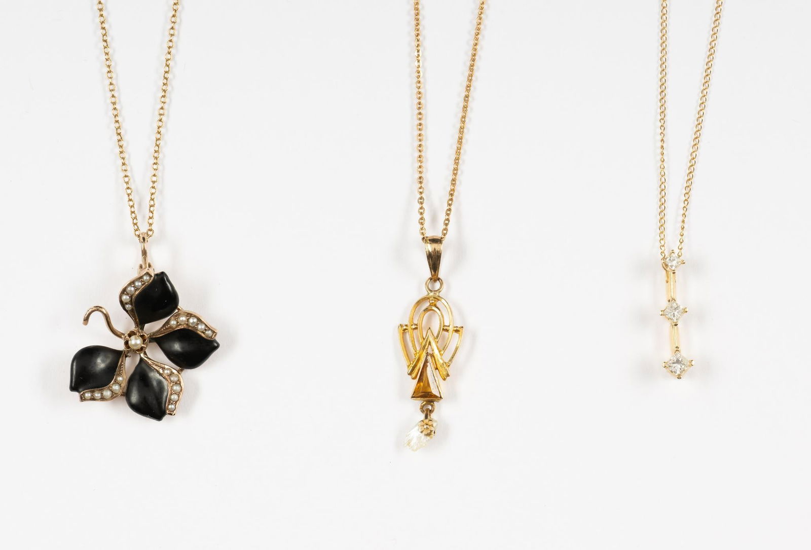 Three 14K And 10K Gold Chain Necklaces With Pendants And (1 of 4)
