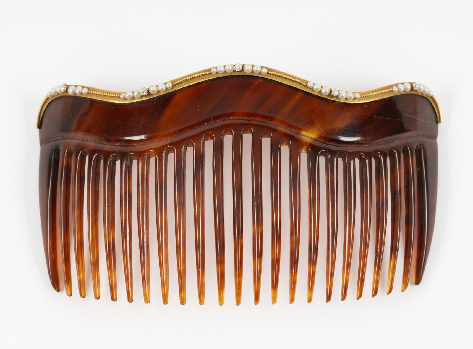 Victorian Tortoise Shell, 14K Gold, Pearl & Diamond Hair Comb (1 of 3)