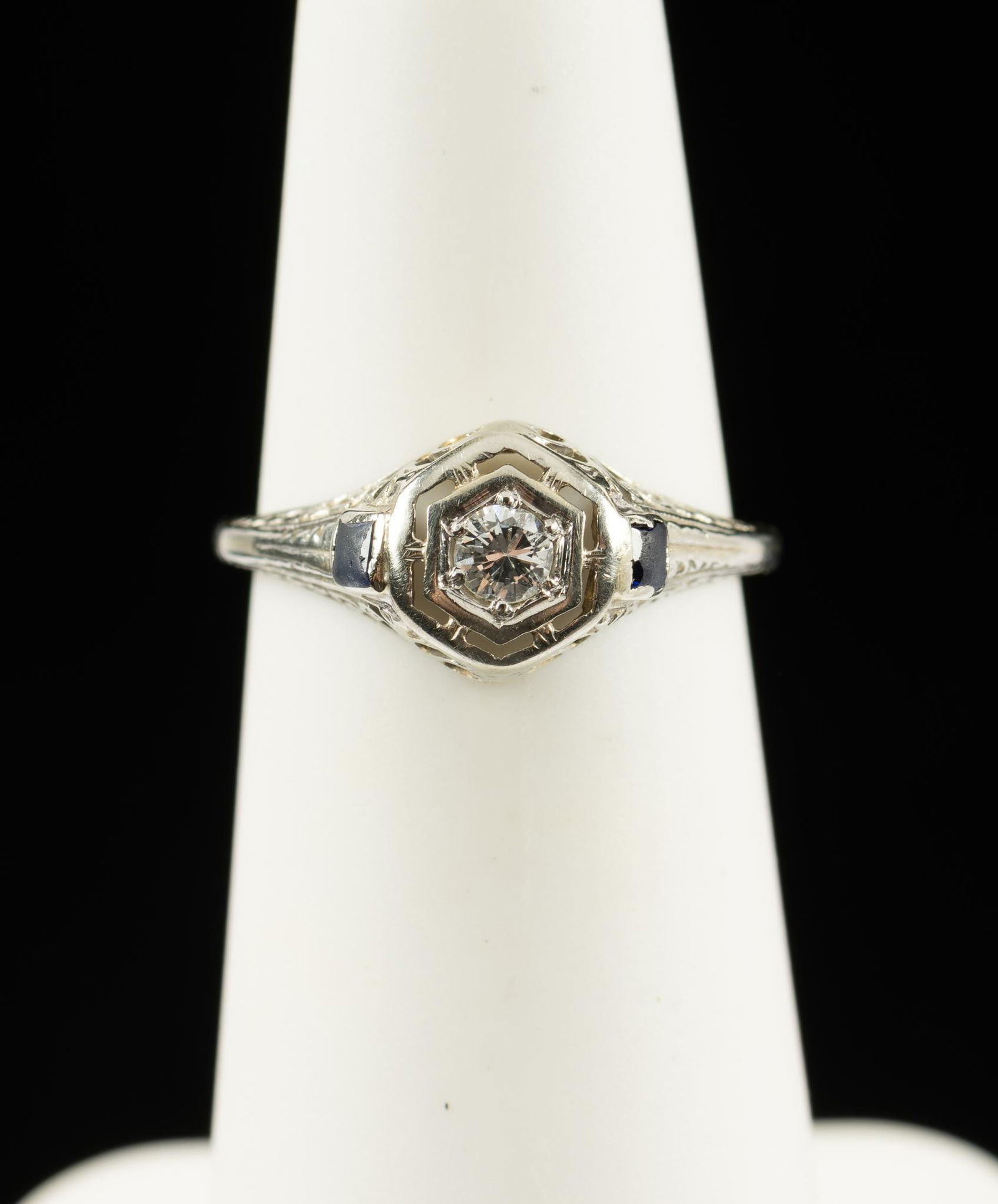 Antique Platinum, Diamond & Sapphire Ring (1 of 3)