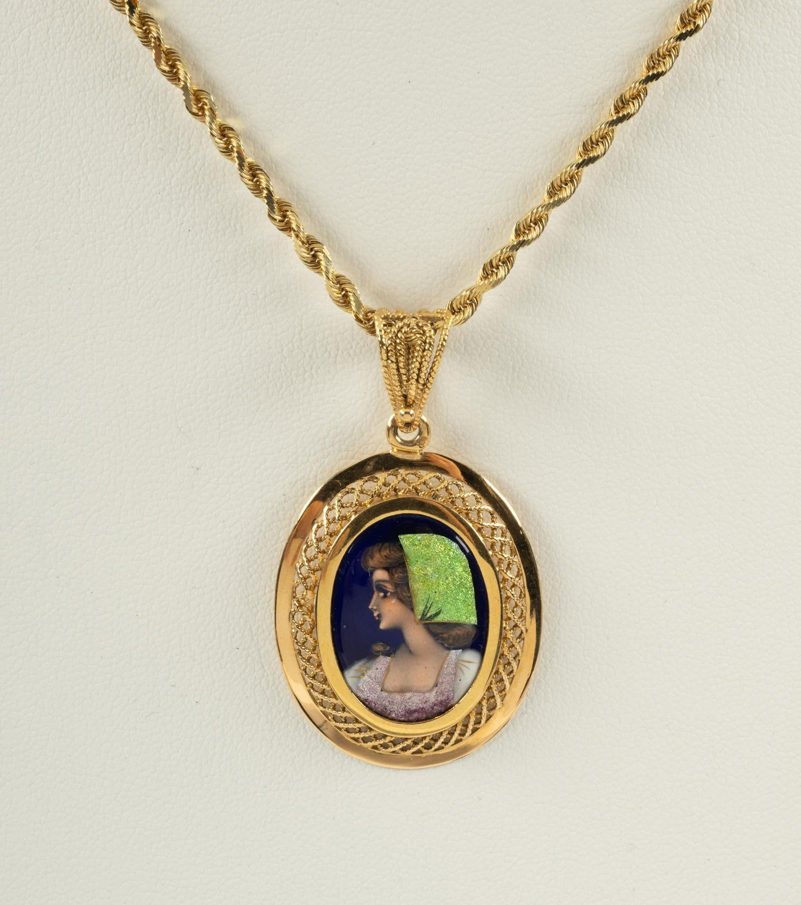 14K Gold & Enamel Portrait Pendant Necklace (1 of 4)
