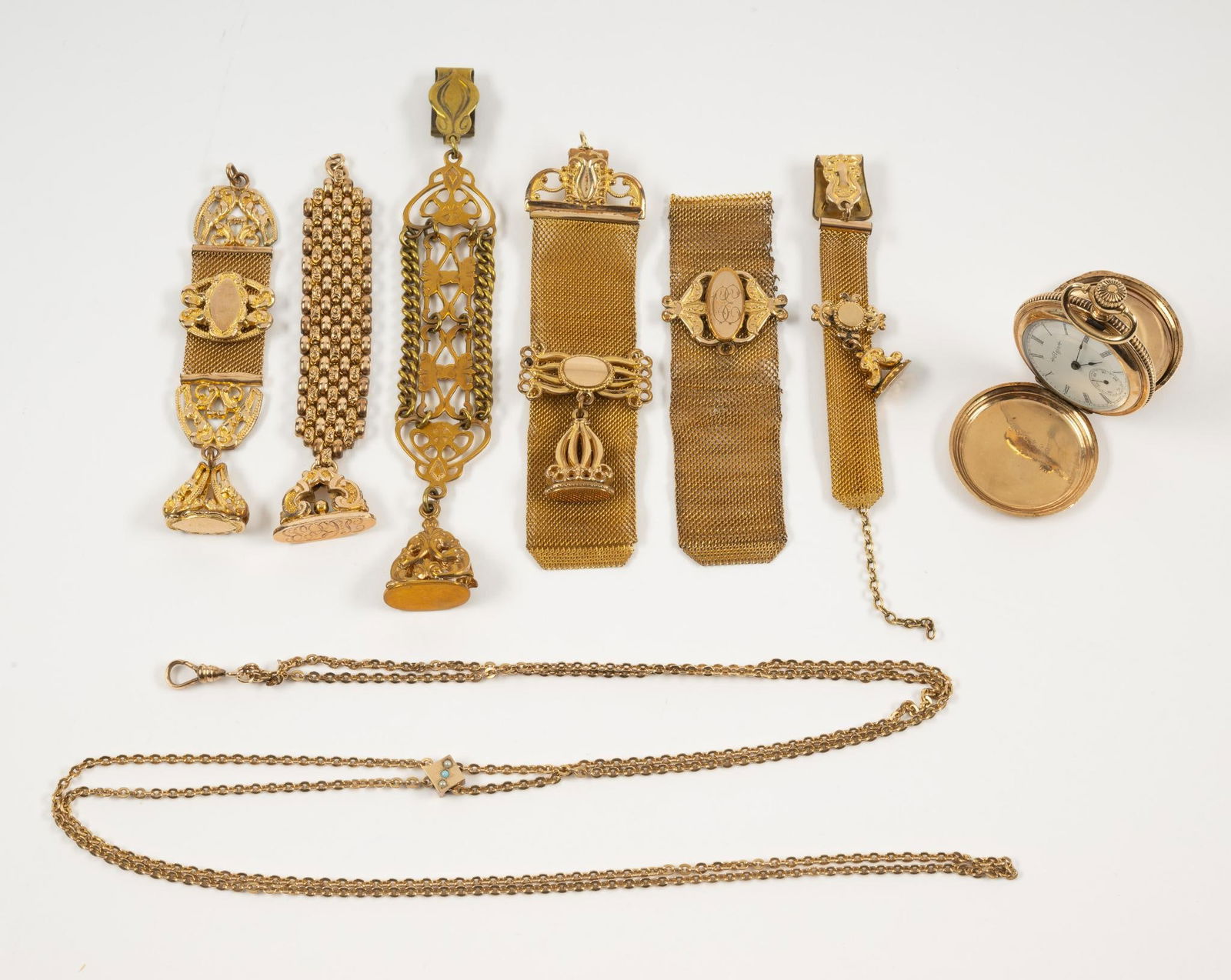 Gold-Filled Elgin Watch, 6 Fobs/Chains, and Slide Chain (1 of 7)