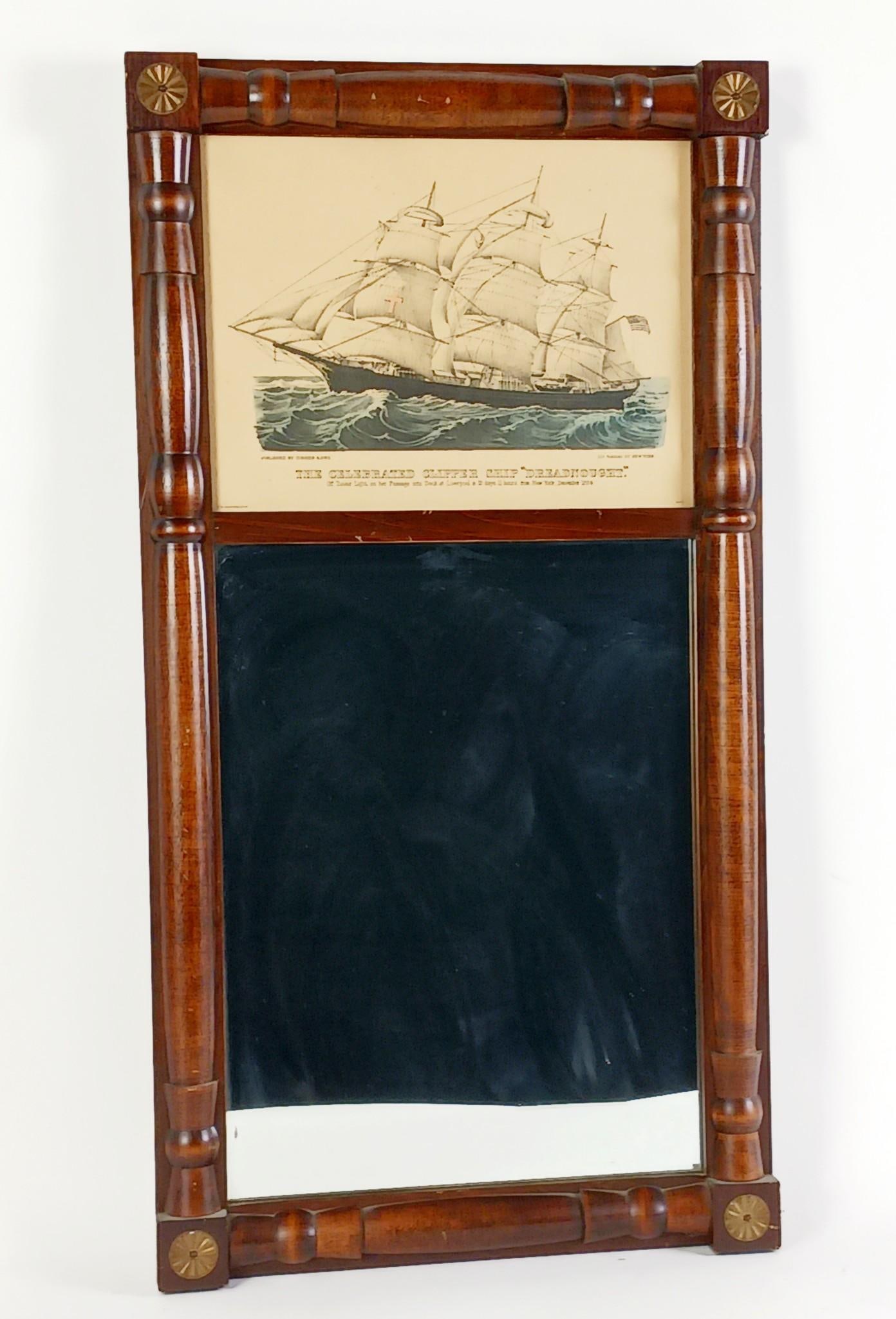 Vintage Mirror with Currier and Ives Tall Ship Print (1 of 2)
