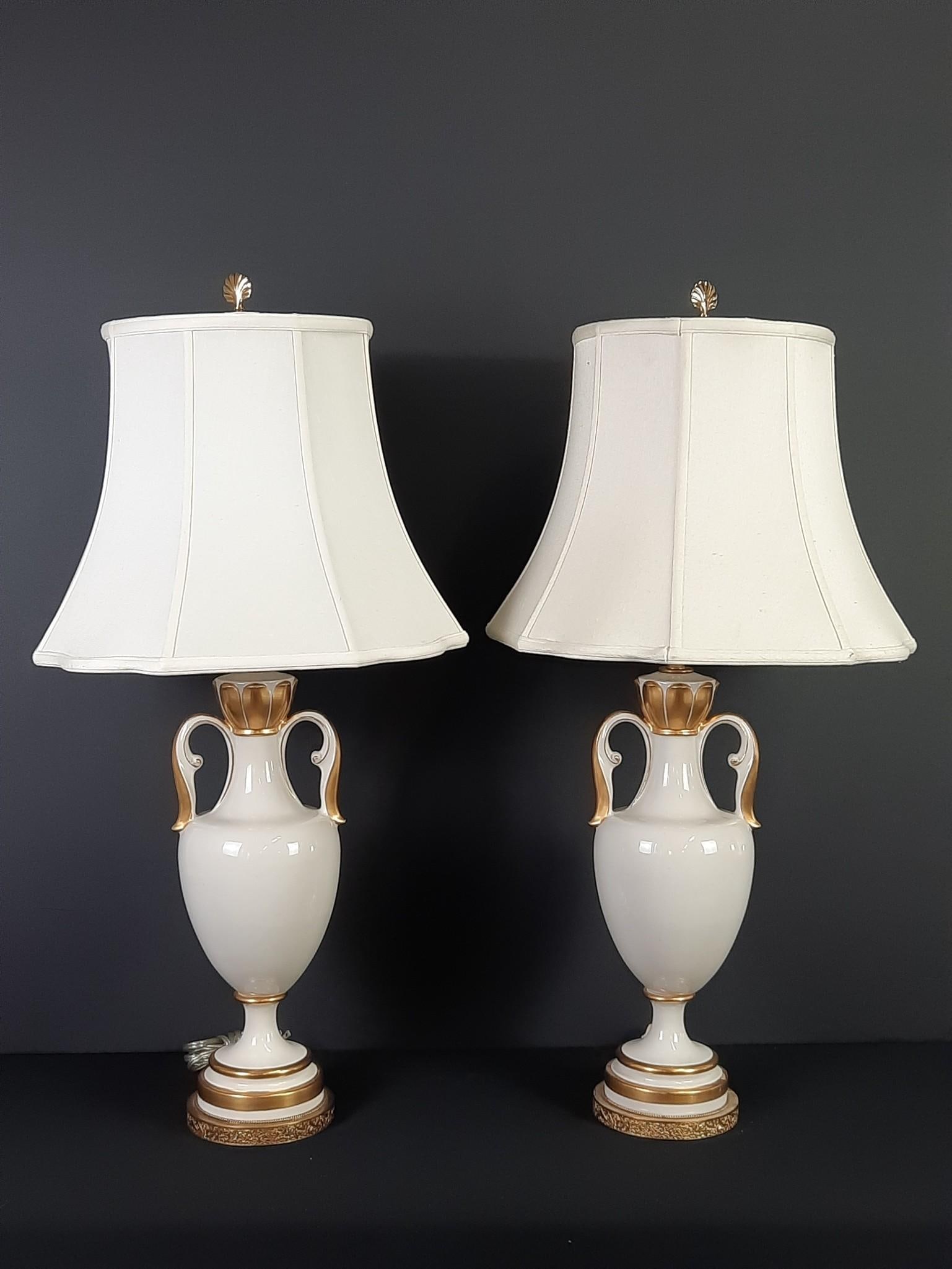 Pr White and Gold Neoclassical Urn Style Table Lamps (1 of 2)